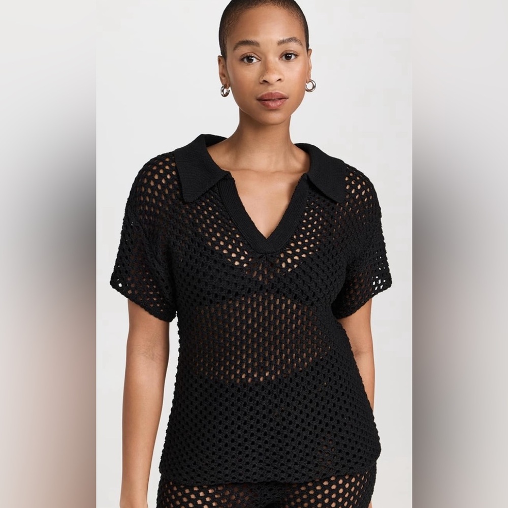 Black Crochet Short Sleeve Top by MINKPINK